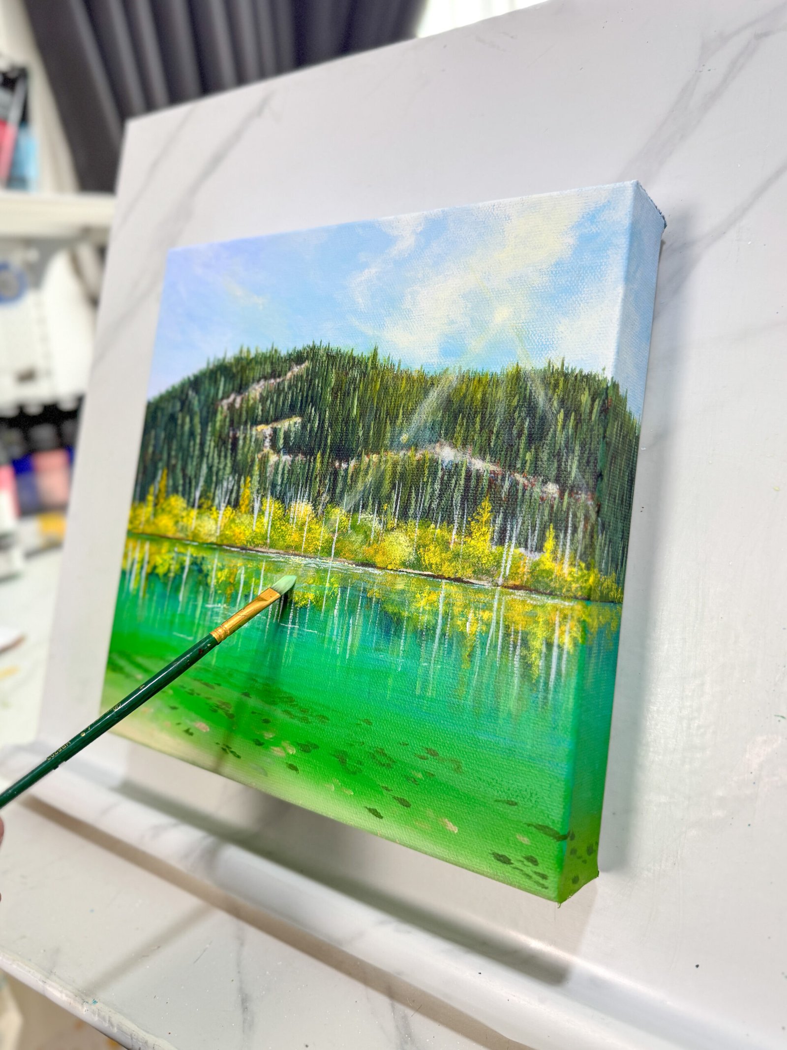 "Memories by the Still Lake" on 10x10inch 3D Gallery canvas / FREE SHIPPING FOR SELECTED DESTINATION - Image 2