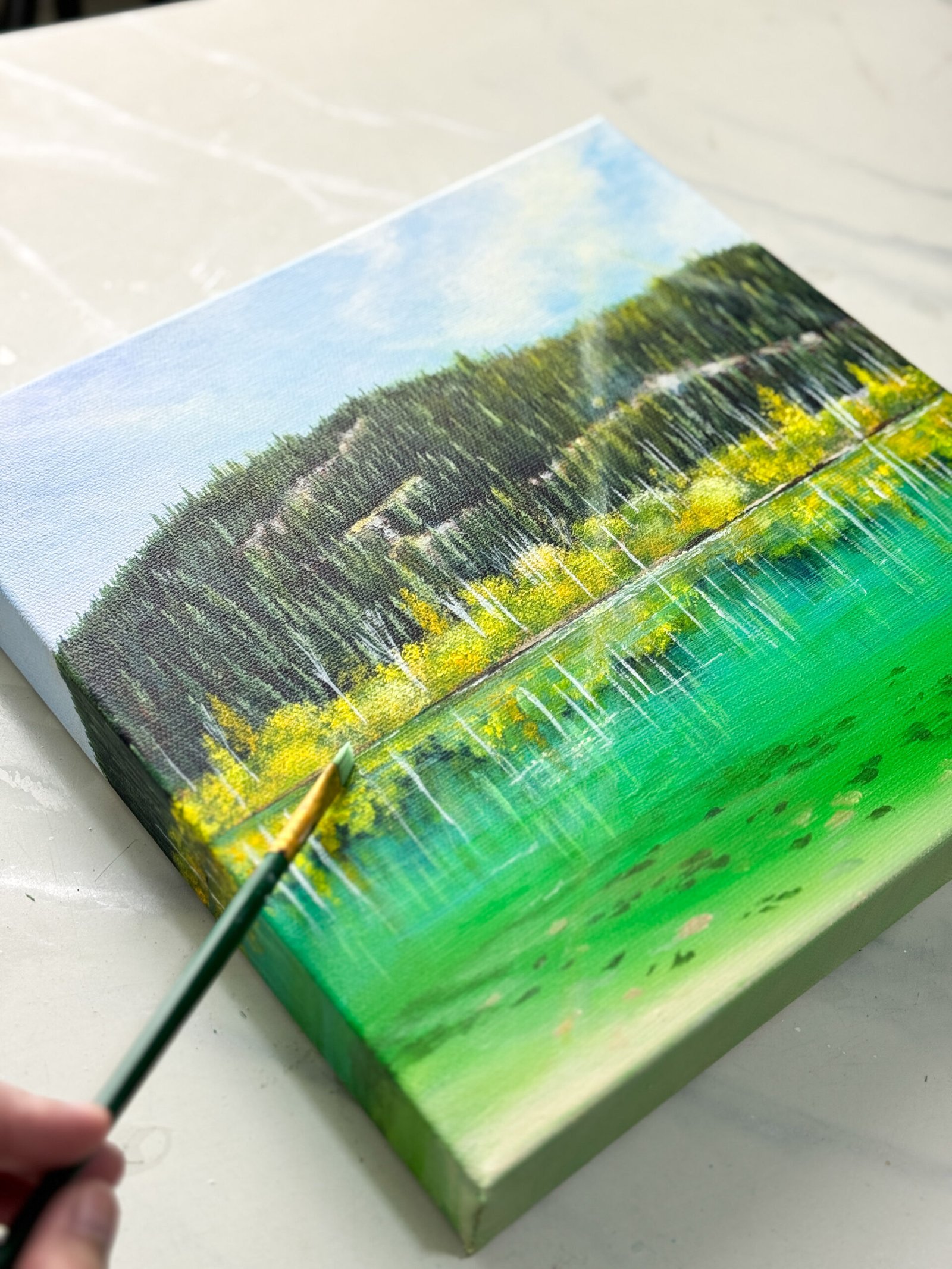 "Memories by the Still Lake" on 10x10inch 3D Gallery canvas / FREE SHIPPING FOR SELECTED DESTINATION - Image 5