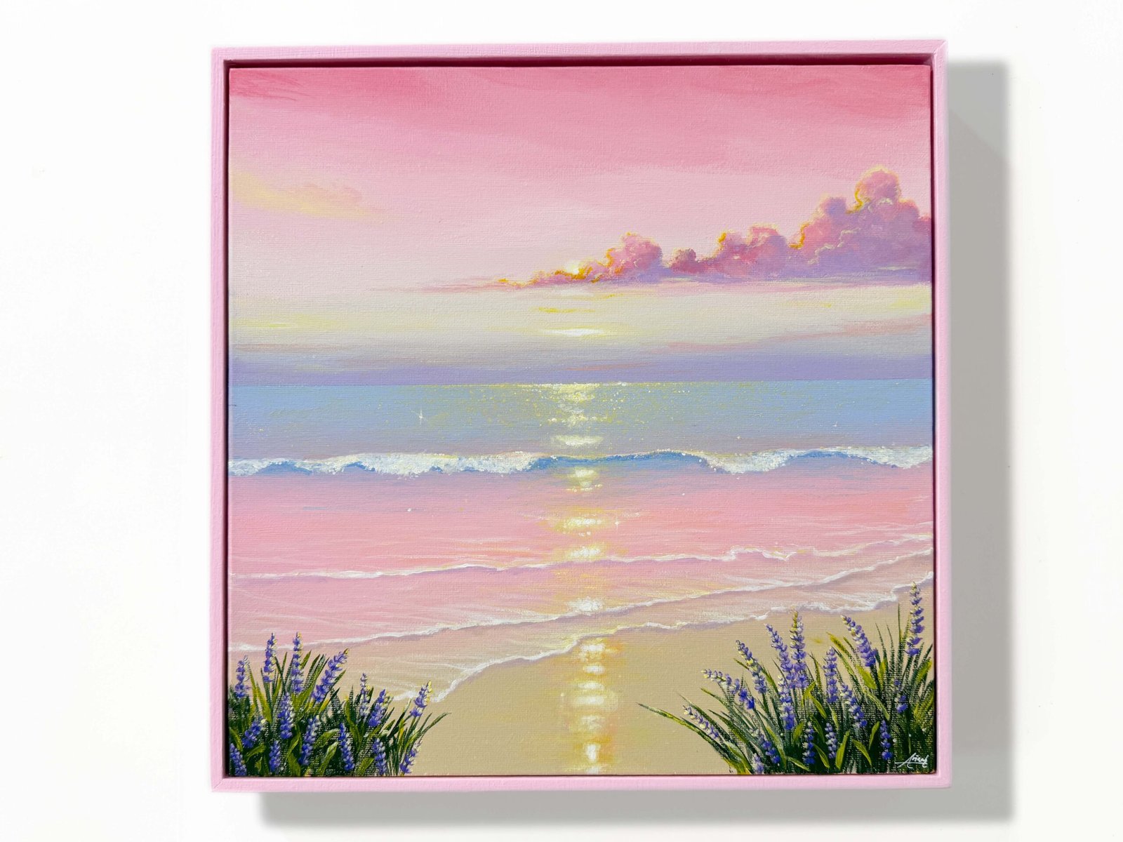 "Blush of Stillness" on 40x40cm gallery canvas with floating frame
