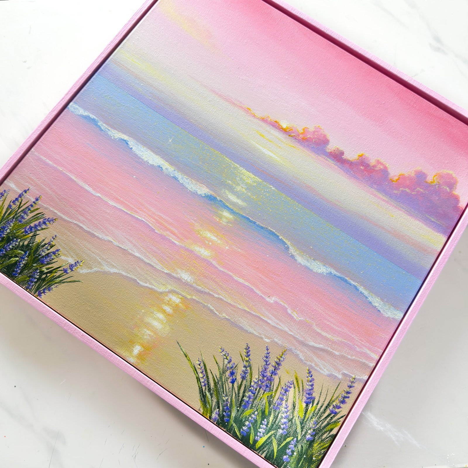 "Blush of Stillness" on 40x40cm gallery canvas with floating frame - Image 3