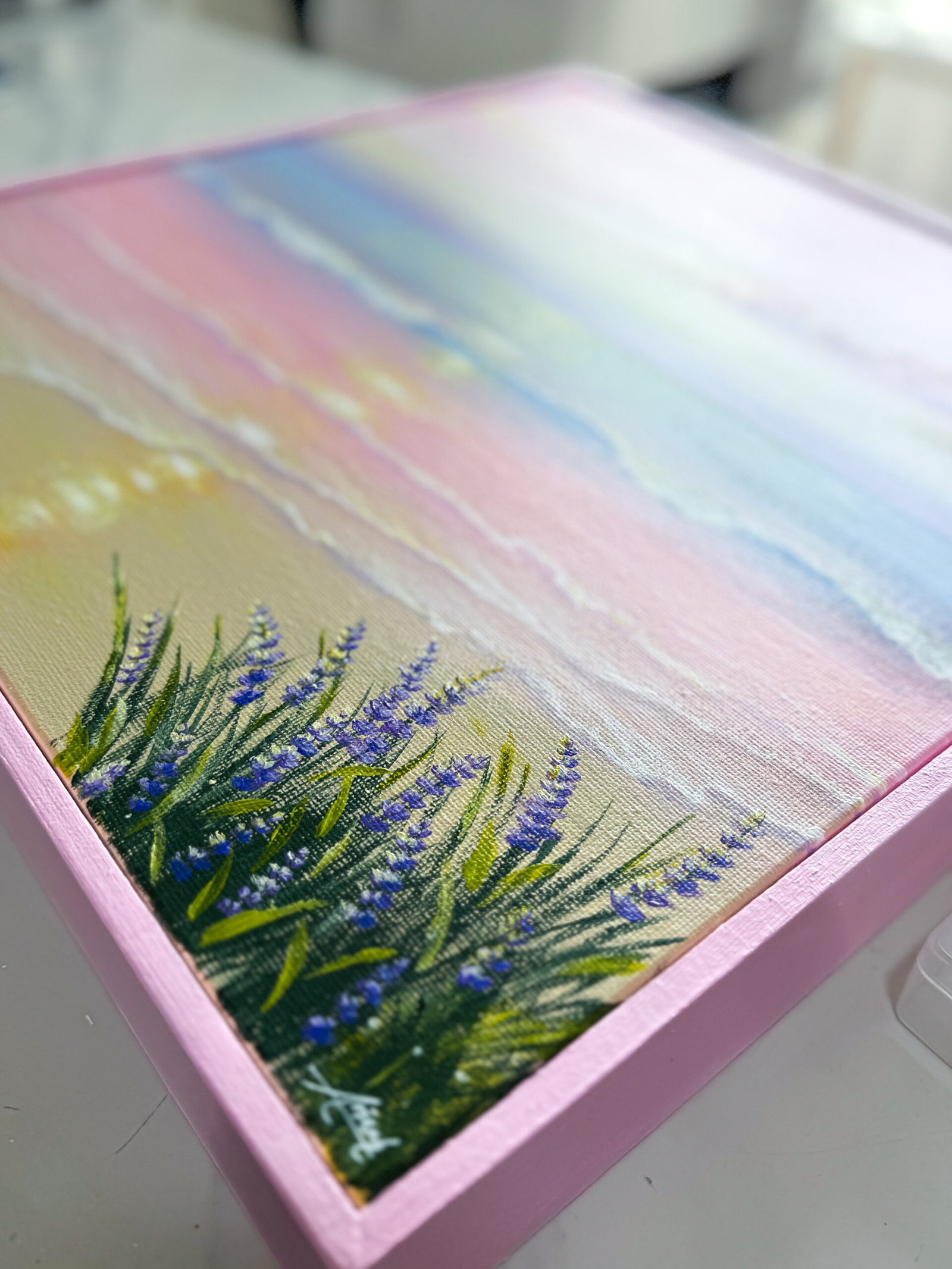 "Blush of Stillness" on 40x40cm gallery canvas with floating frame - Image 2