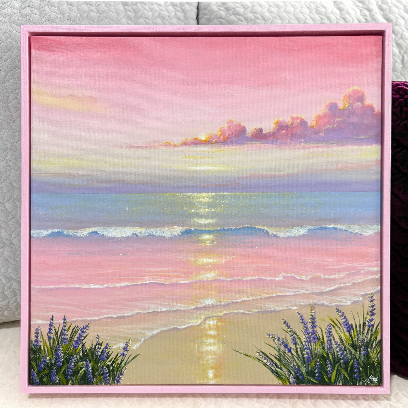 "Blush of Stillness" on 40x40cm gallery canvas with floating frame - Image 7