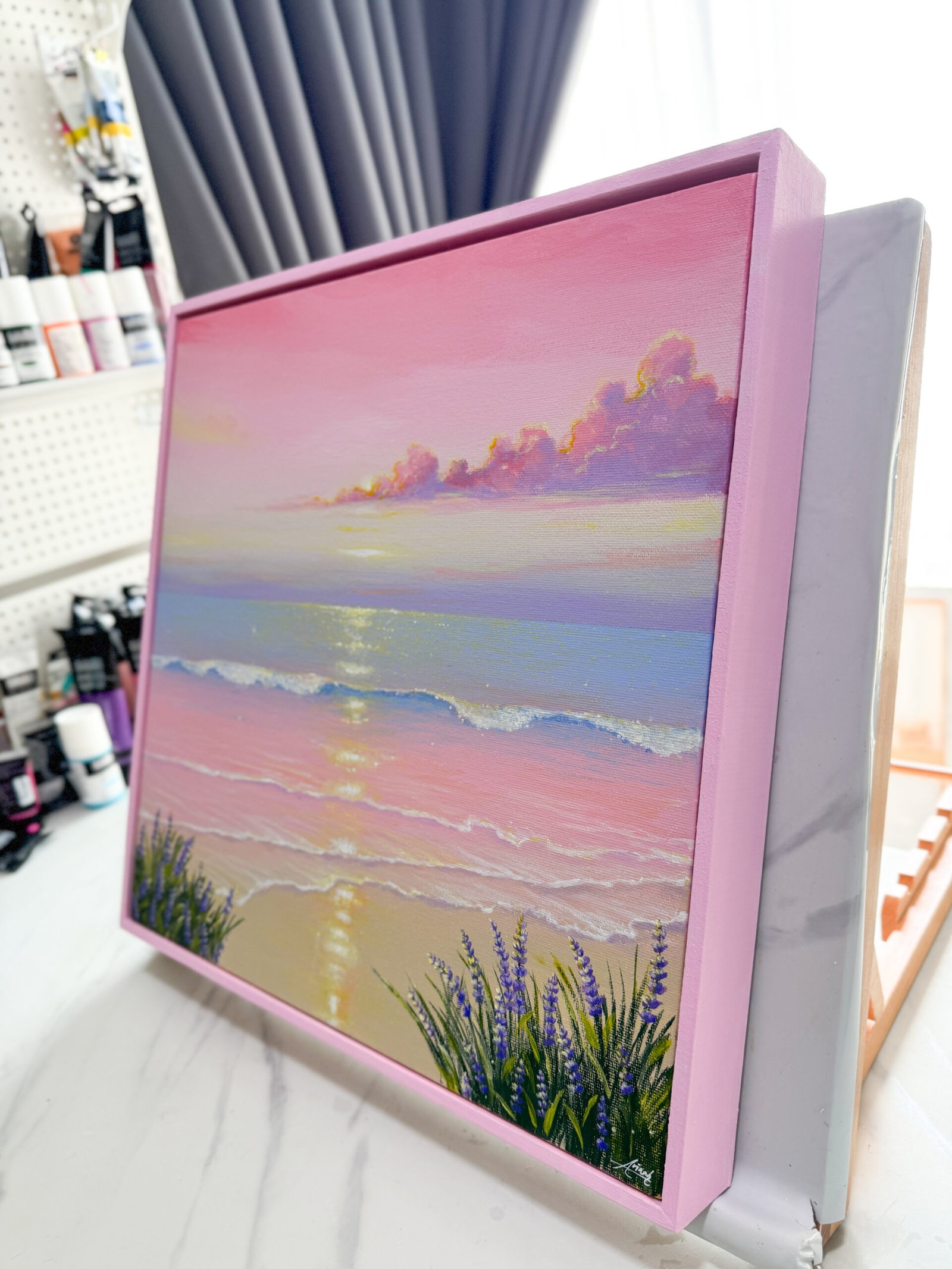 "Blush of Stillness" on 40x40cm gallery canvas with floating frame - Image 4