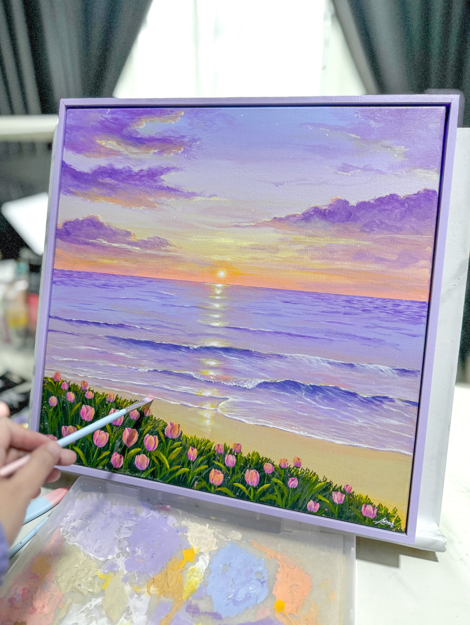 "Warmth of Twilight" on 40x40cm gallery canvas with floating frame - Image 4