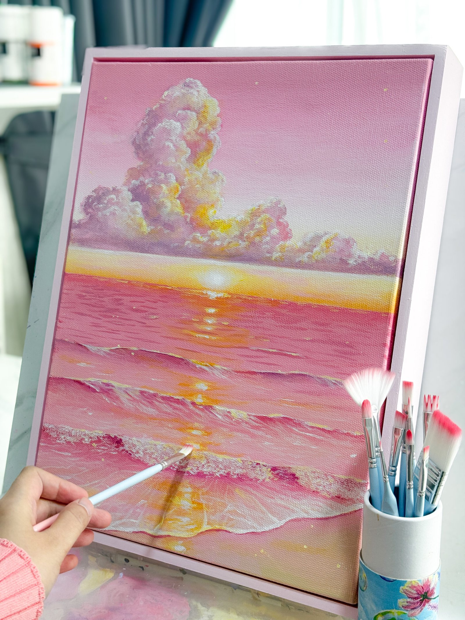"Secret Dream" on 12x16inch gallery canvas with light pink floating frame - Image 3