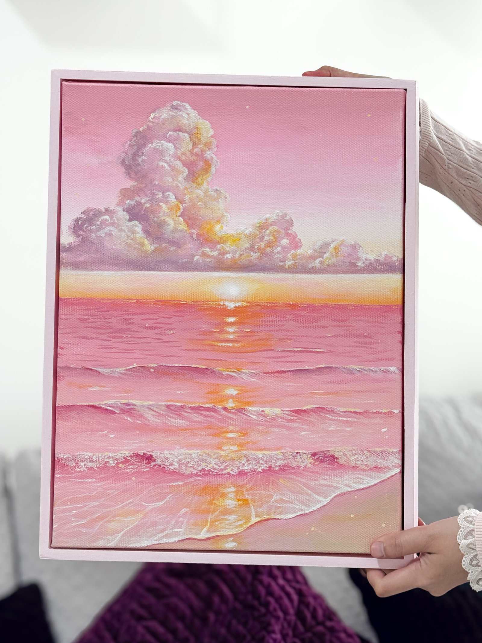 "Secret Dream" on 12x16inch gallery canvas with light pink floating frame - Image 2