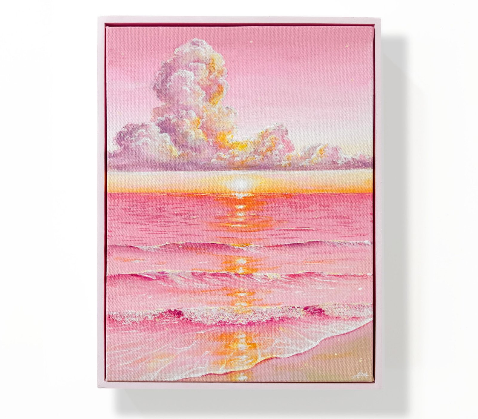 "Secret Dream" on 12x16inch gallery canvas with light pink floating frame
